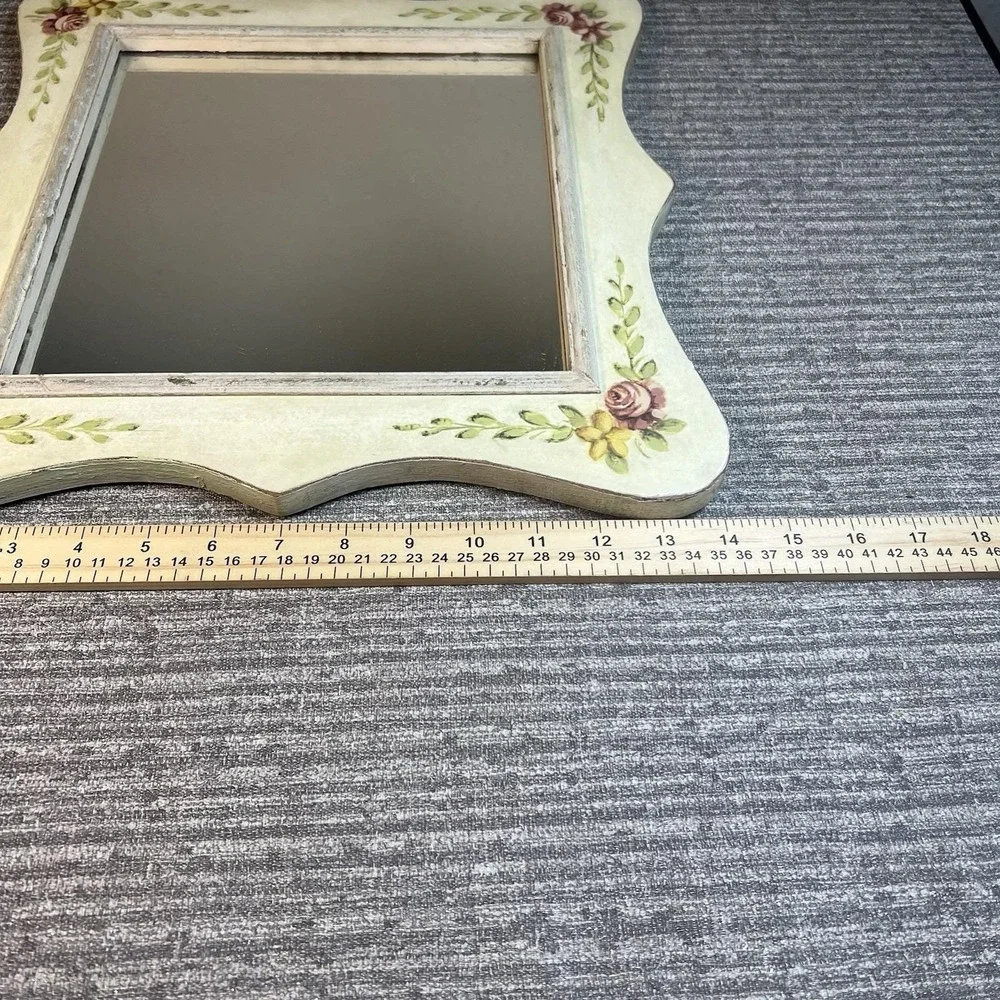 Vintage Floral Wall Mirrors Cottagecore Farmhouse Pink Roses Shabby Chic Wood